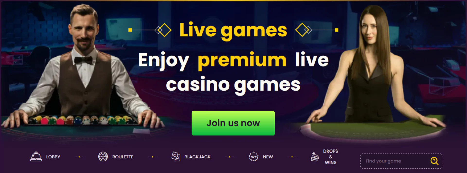 Screenshot of live games from Bizzo Casino website