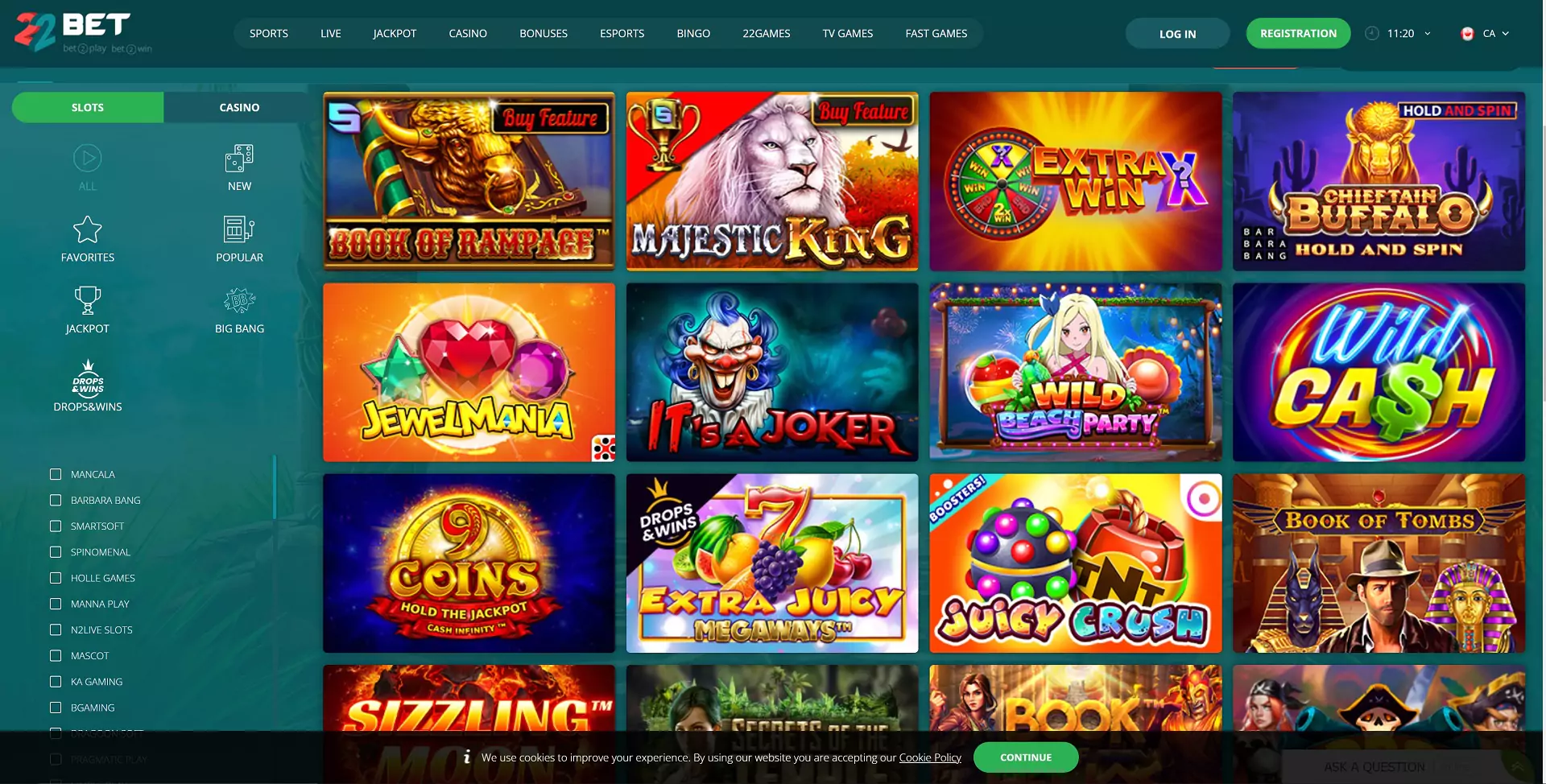 Screenshot of The 22bet Slots.