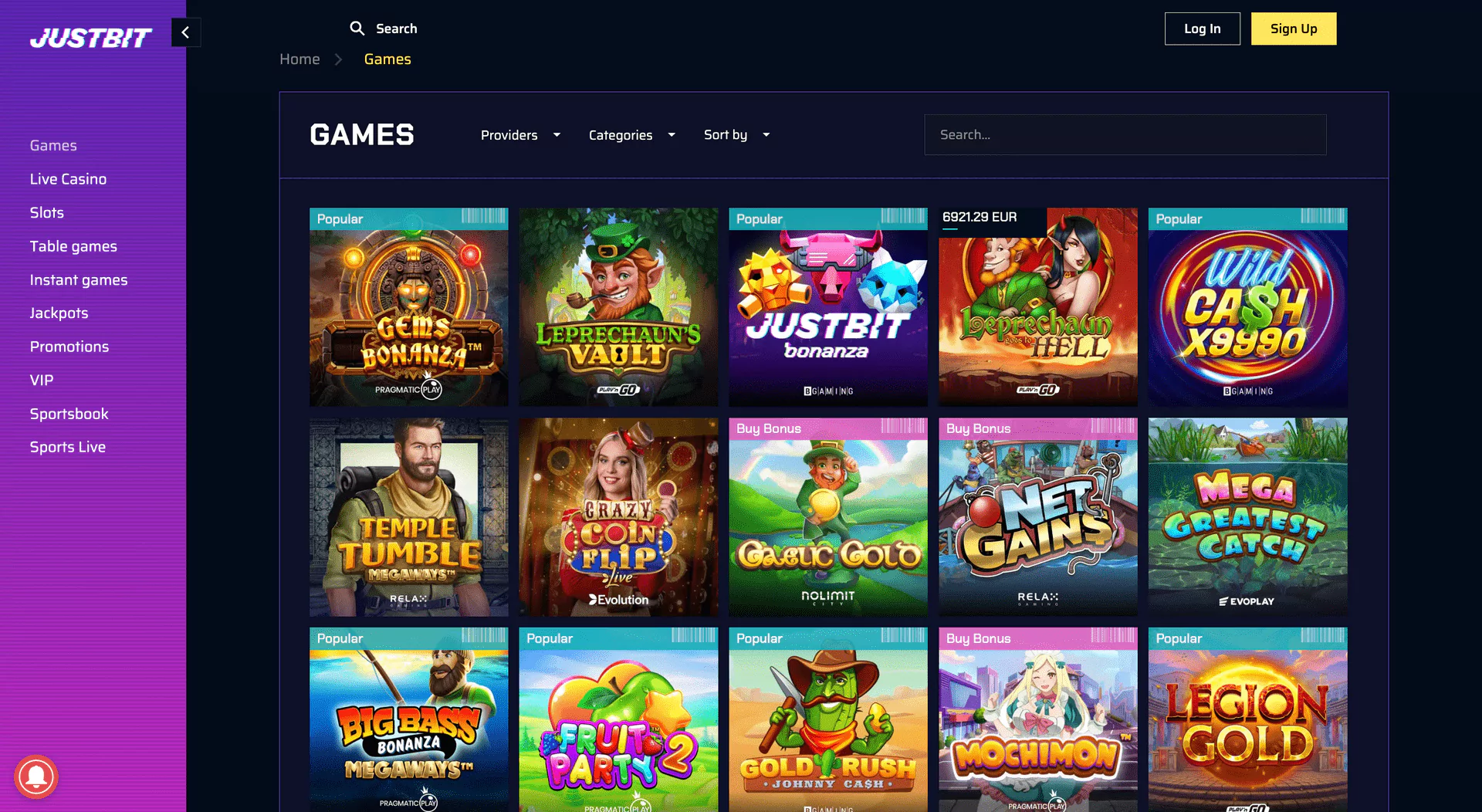 Games at JustBit casino