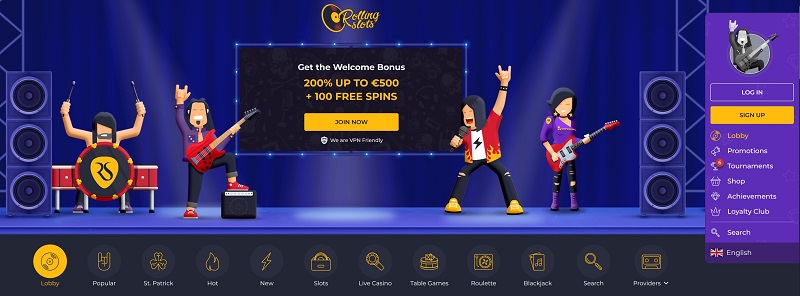 Rolling Slots Casino Main Page