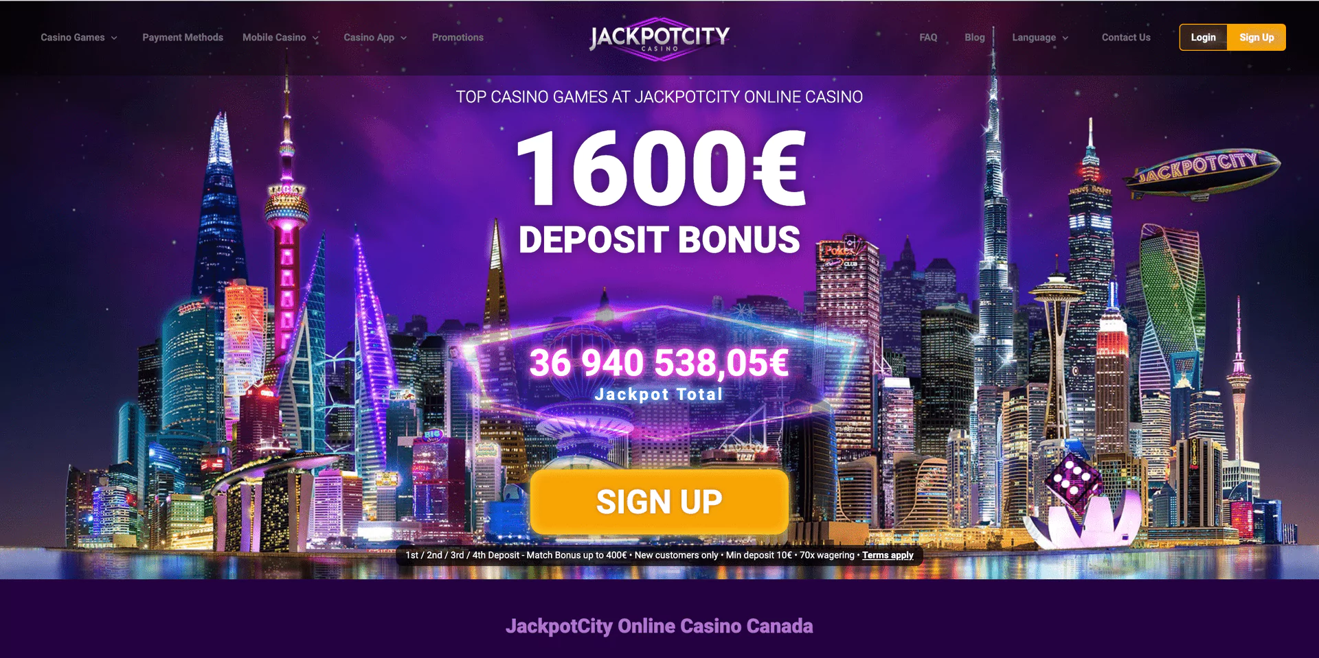 Screenshot of the JackpotCity Casino