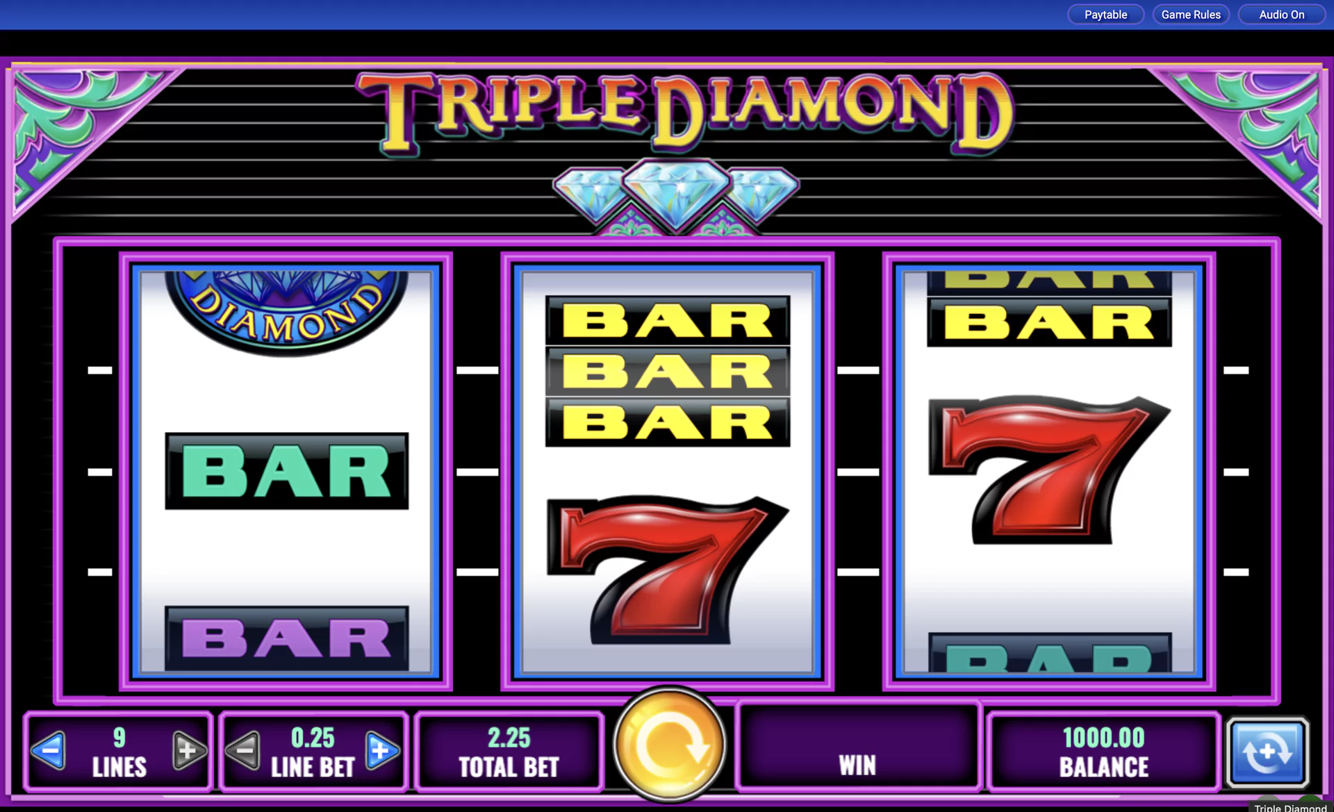 Screenshot of the Triple Double Diamond Slot